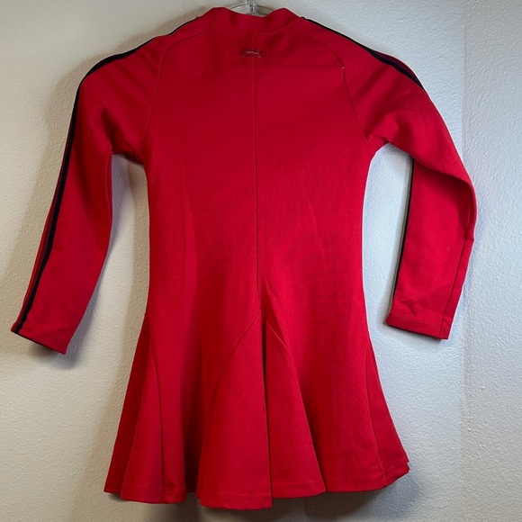 Catimini Girls Red Half-Zip Mock Neck Dress Striped Sleeves Girls Size 7 EUC - Picture 3 of 4